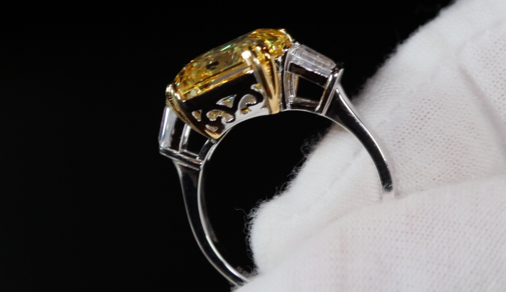 10.00ct Womens Yellow Lab Grown Diamond Ring | Yellow Asscher Cut Diamond Ring