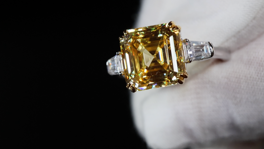 yellow asscher diamond ring