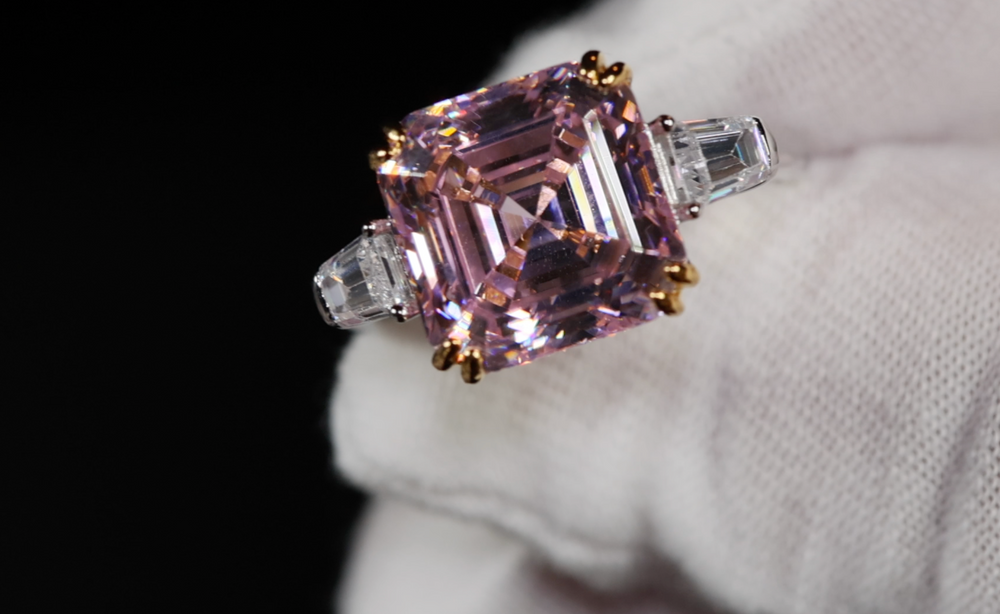 10.00ct Pink Lab Diamond Ring | Womens Pink Asscher Cut Diamond Ring