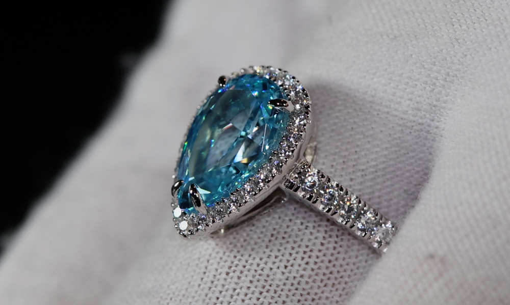 Womens Blue Lab Diamond Ring | 3.00 CT Pear Cut Diamond Ring