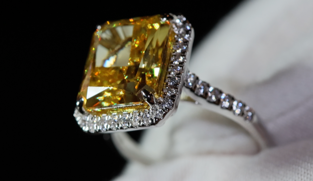 yellow crushed diamond ring