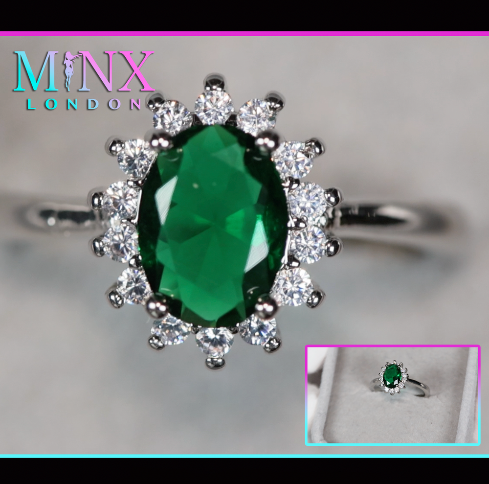 Emerald Green Oval Diamond Ring