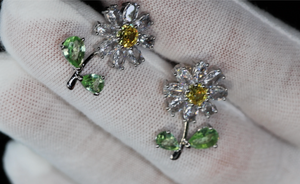 Womens Diamond Flower Earrings