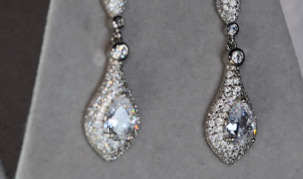 Silver Pear Cut Diamond Earrings