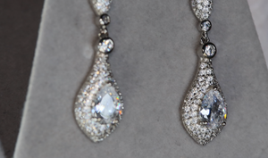 Silver Pear Cut Diamond Earrings