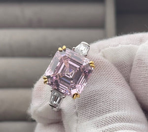 10.00ct Pink Lab Diamond Ring | Womens Pink Asscher Cut Diamond Ring