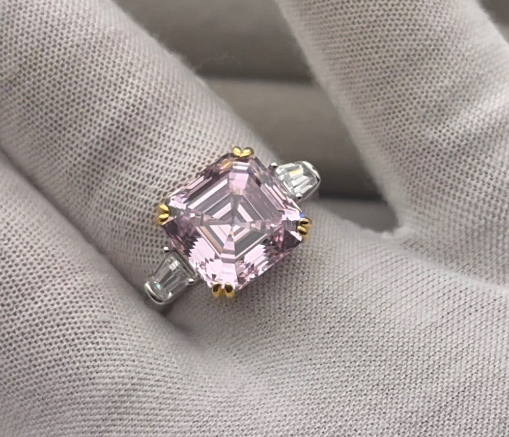 Womens Pink Asscher Cut Diamond Ring 
