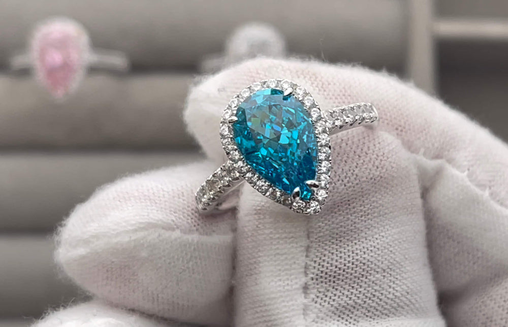 Womens Blue Lab Diamond Ring | 3.00 CT Pear Cut Diamond Ring