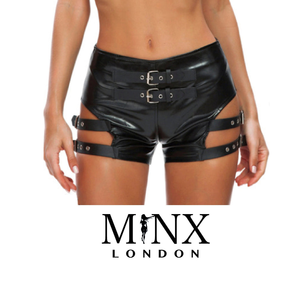 Booty Shorts | Hot Pants | Womens Leather Hot Pants | Leather Shorts for Women | Womens Leather Harness | Hipster Shorts | Shorts with Strap