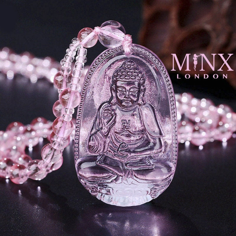 Pink jade deals buddha pendant