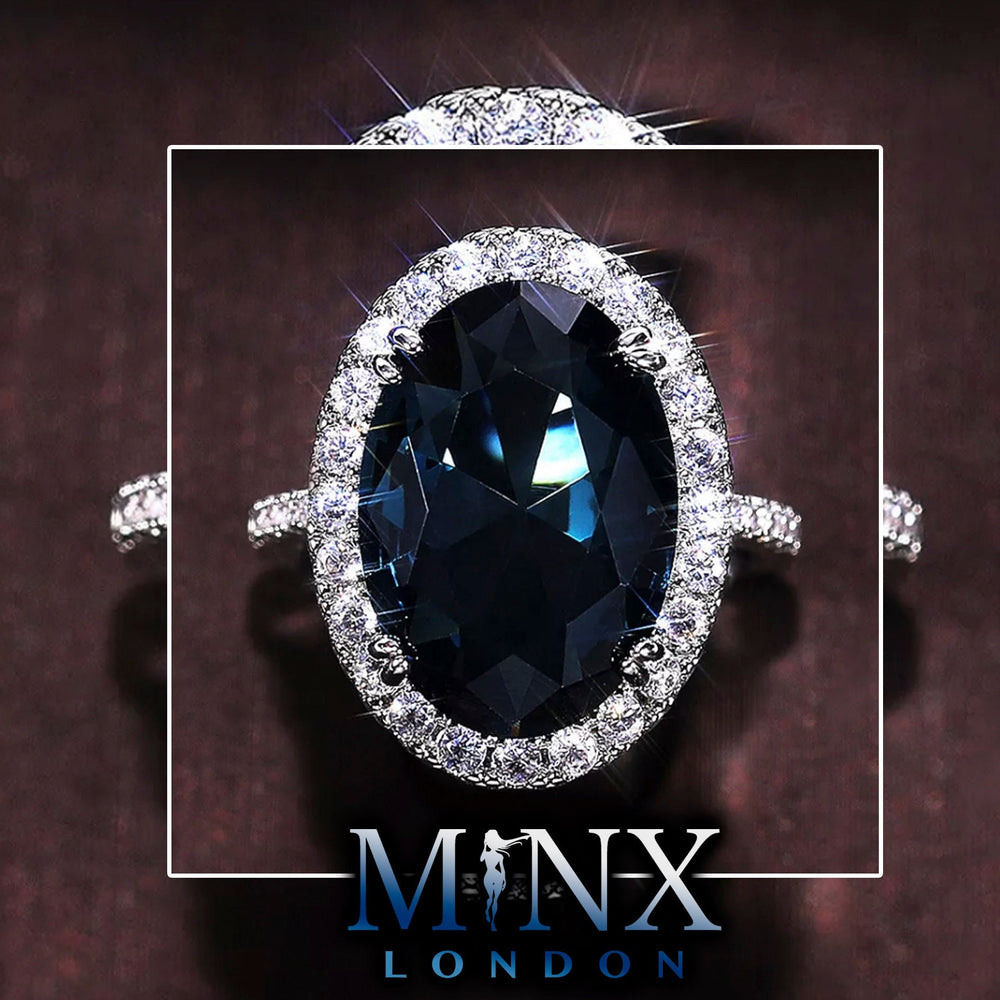 Blue Diamond Engagement Ring | Oval Wedding Ring | Wedding Ring | Blue Wedding Ring | Halo Ring | Sapphire Blue Diamond Ring | Diana Ring