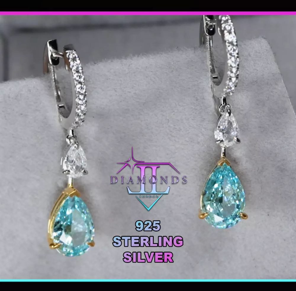 Blue Pear Diamond Earrings