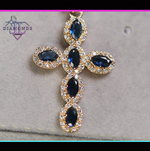 Gold Blue Diamond Cross Pendant