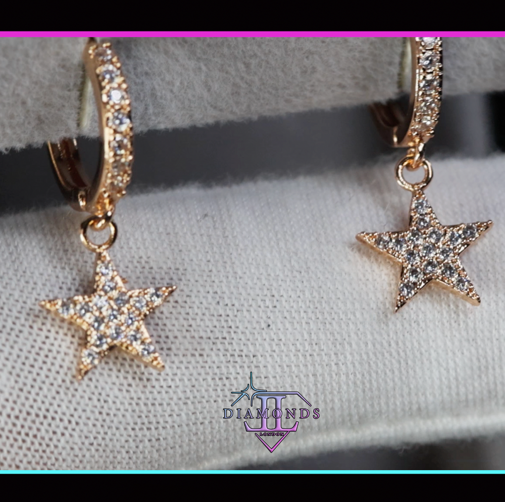Gold Star Diamond Heart Earrings