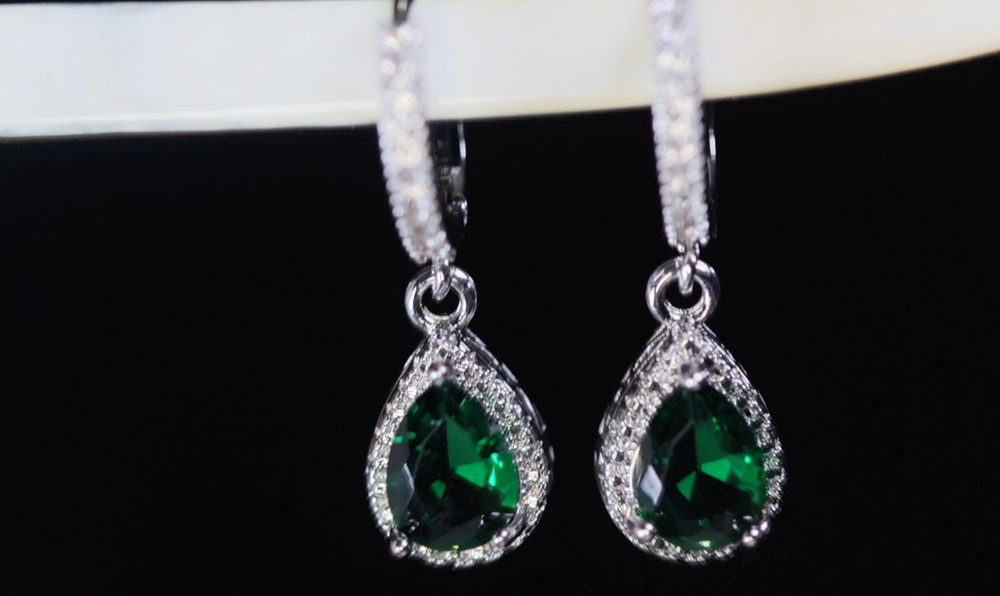 Green Pear Cut Diamond Earrings