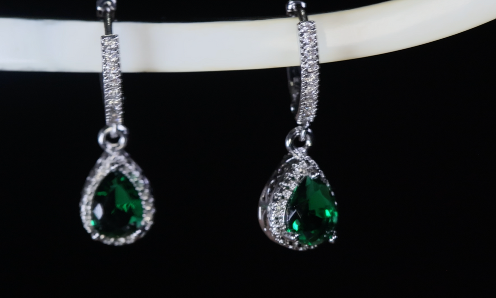 Green Pear Cut Diamond Earrings