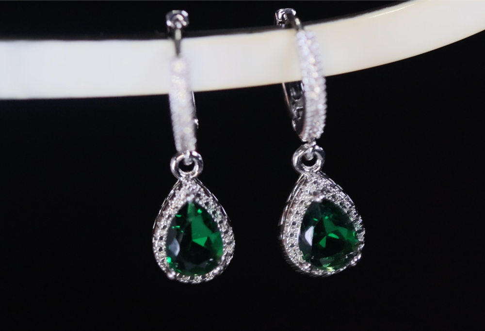 Green Pear Cut Diamond Earrings