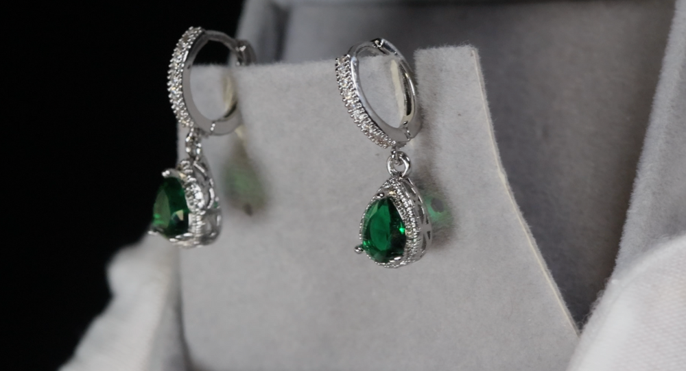 Green Pear Cut Diamond Earrings
