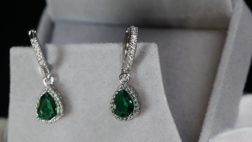 Green Pear Cut Diamond Earrings