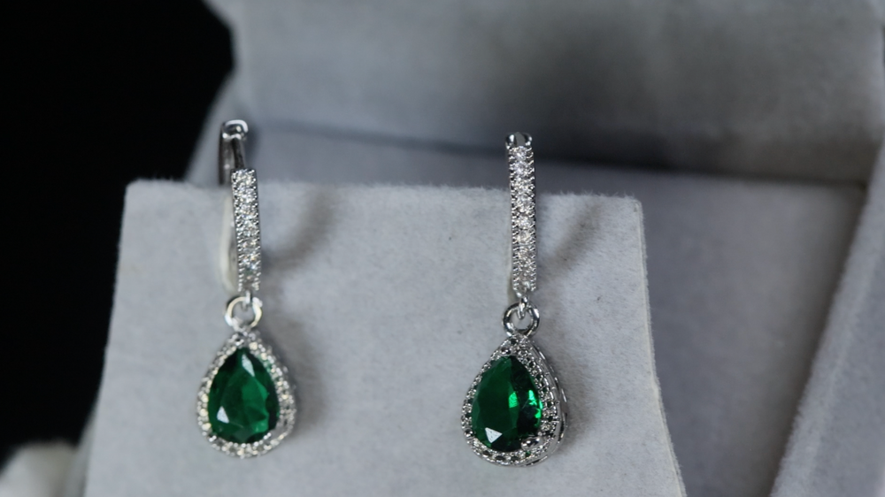 Green Pear Cut Diamond Earrings