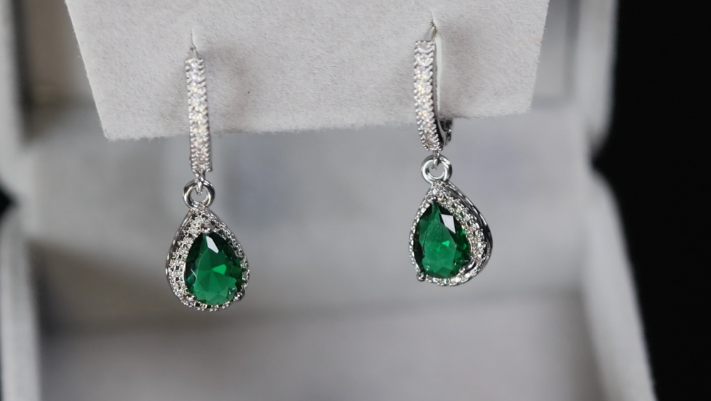 Green Pear Cut Diamond Earrings