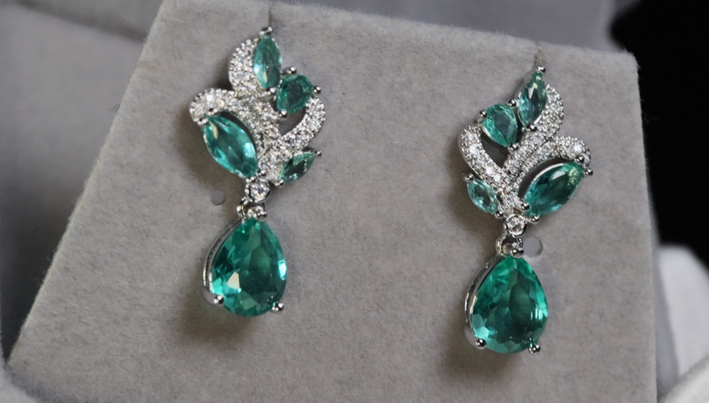Green Pear Cut Earrings 