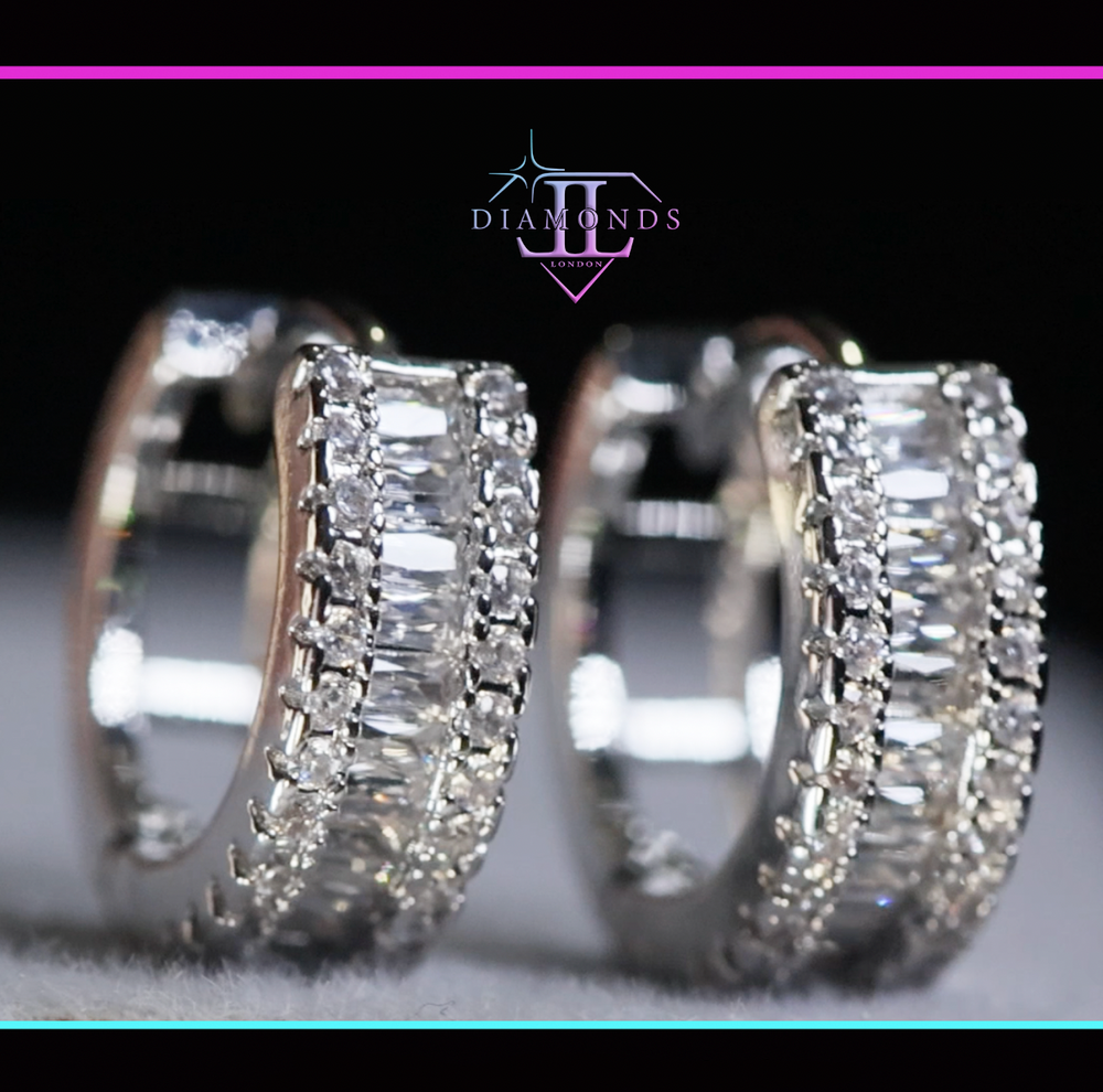 Men's Baguette Diamond Hoop Earrings