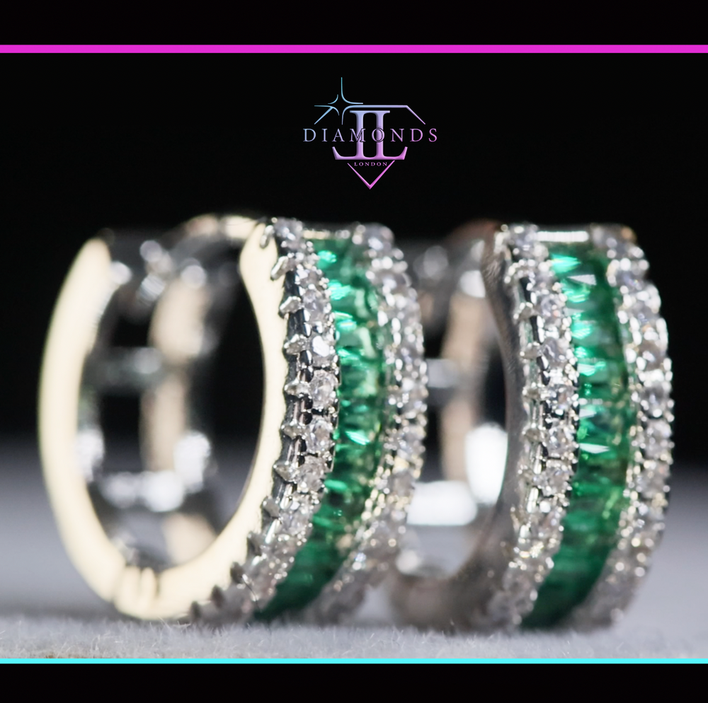 Mens Green Diamond Hoop Earrings