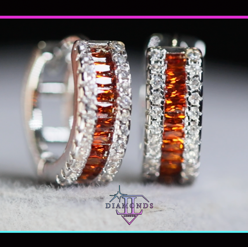 Mens Orange Diamond Hoop Earrings