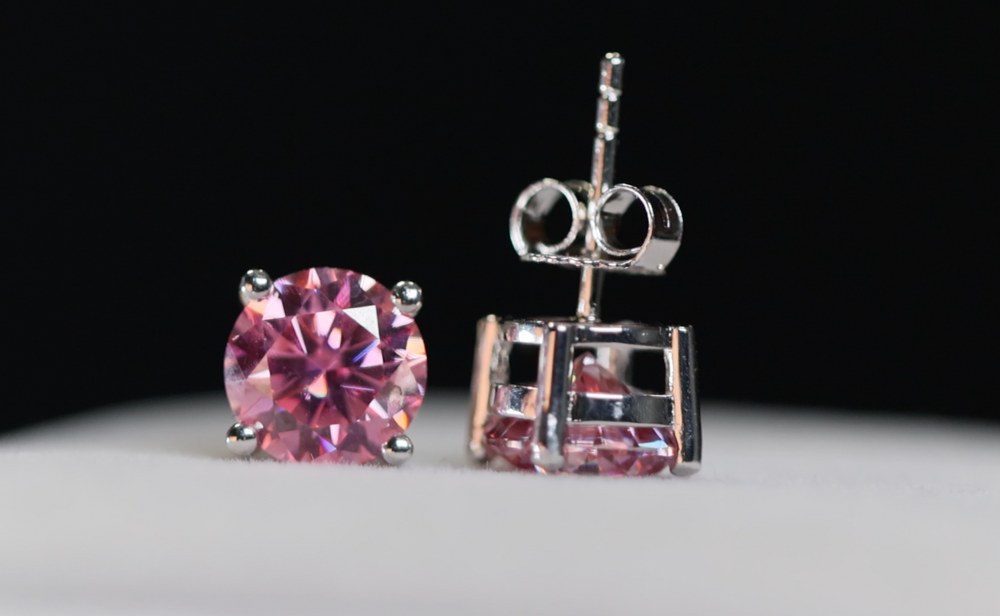 
            
                Load image into Gallery viewer, Pink Moissanite Diamond Ear Studs
            
        