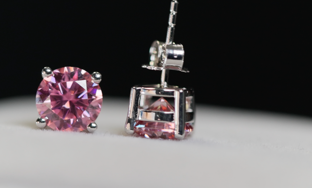 
            
                Load image into Gallery viewer, Pink Moissanite Diamond Ear Studs
            
        