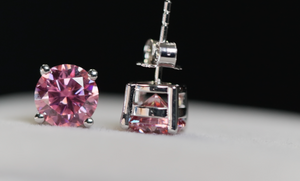 Pink Moissanite Diamond Ear Studs