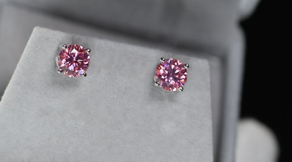 
            
                Load image into Gallery viewer, 4.0ct Pink Moissanite Diamond Ear Studs | Pink Diamond Ear Studs
            
        