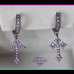 Purple Diamond Cross Earrings 