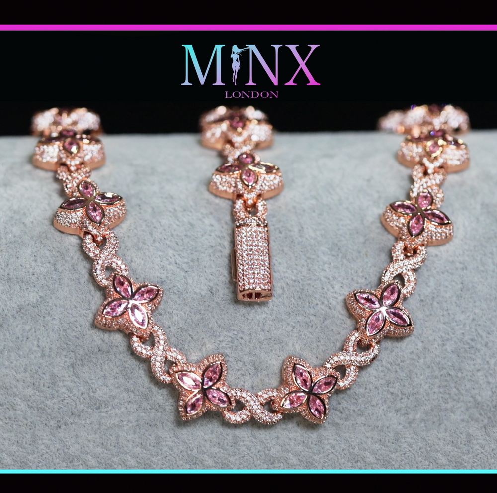 Rose Gold Pink Diamond Clover Chain 