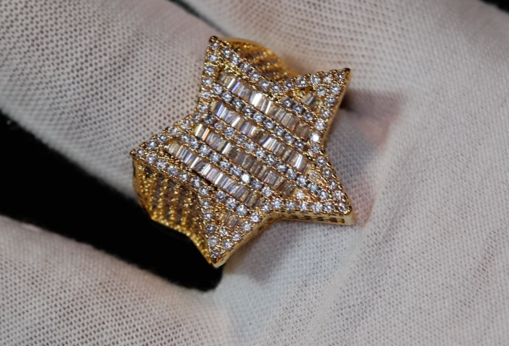 
            
                Load image into Gallery viewer, Iced out ring | Star Ring | Diamond Star Ring | Star Shaped ring | Star Rings | Iced Out Star Ring | Baguette Star Ring | Gold Star Ring
            
        