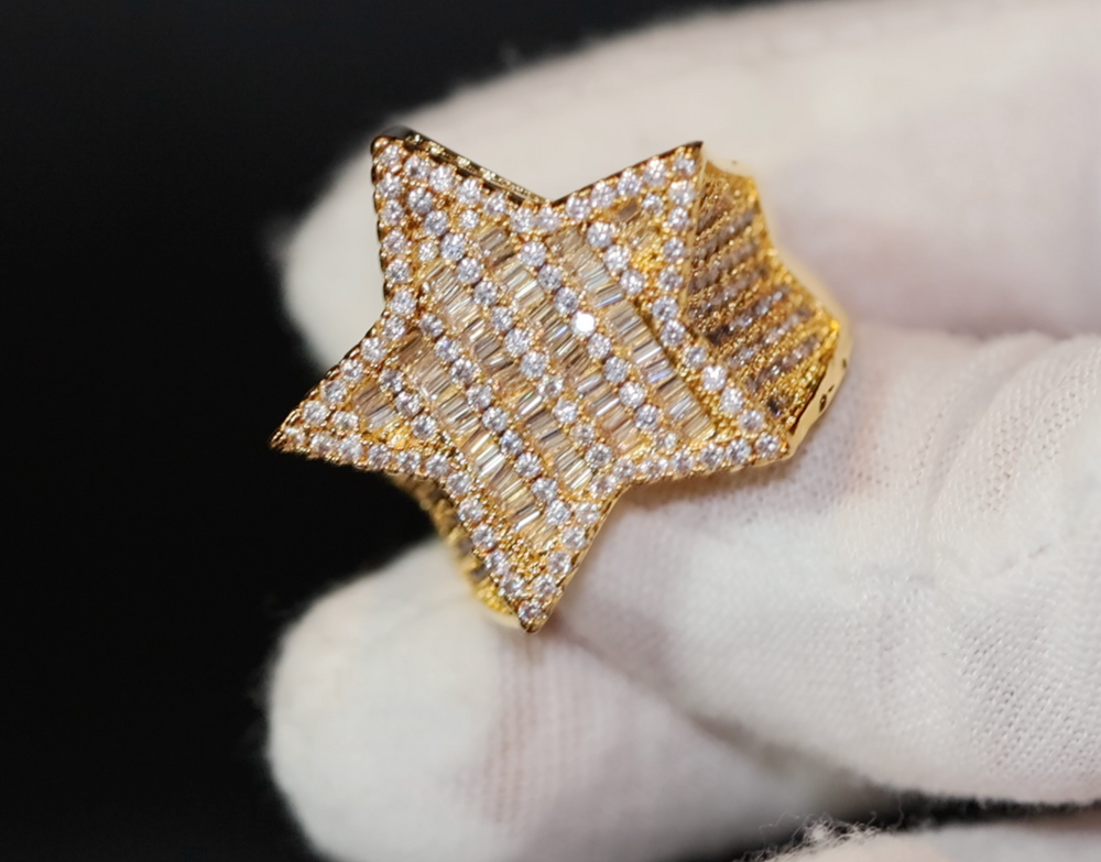 Iced out ring | Star Ring | Diamond Star Ring | Star Shaped ring | Star Rings | Iced Out Star Ring | Baguette Star Ring | Gold Star Ring