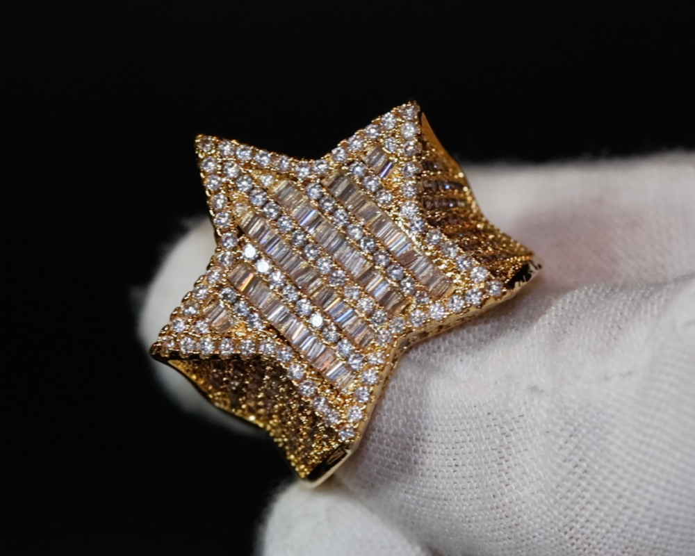 
            
                Load image into Gallery viewer, gold mens Iced Out Star Ring
            
        