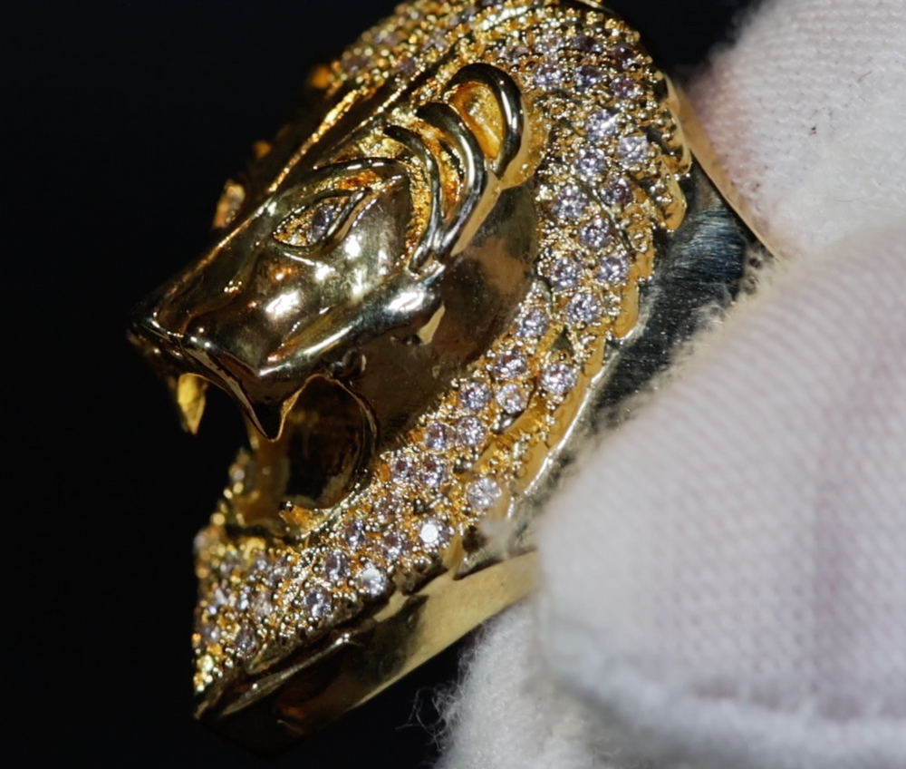 Iced out ring | Lion Ring | Diamond Lion Ring | Leo ring | Lion rings | Iced Out Lion Ring | Sphinx ring | Mens Gold Ring | Big Gold Ring