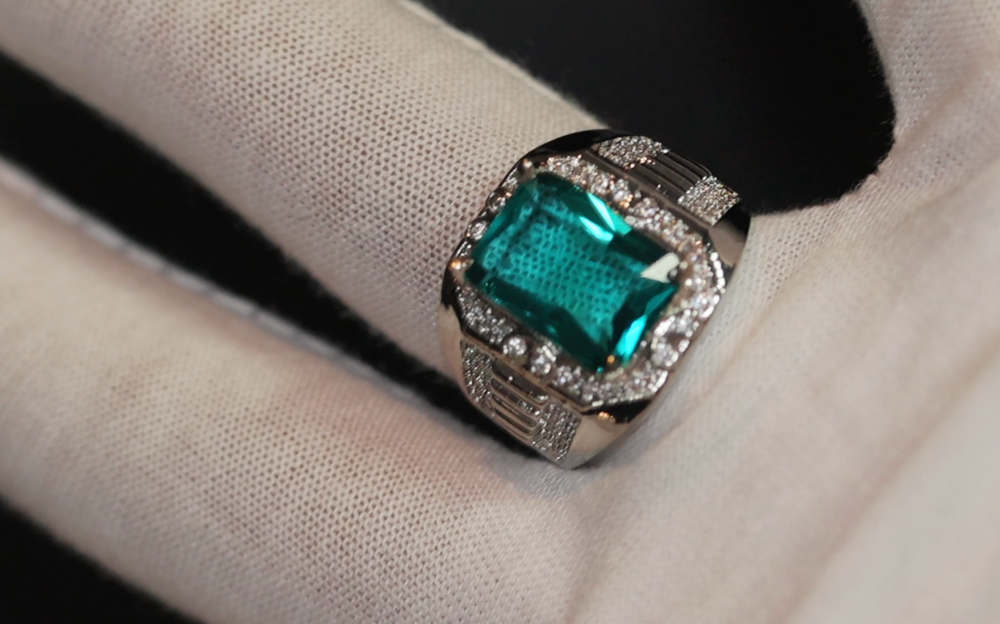 
            
                Load image into Gallery viewer, Mens big green diamond ring, Teal blue diamond ring, Mens Green diamond ring
            
        