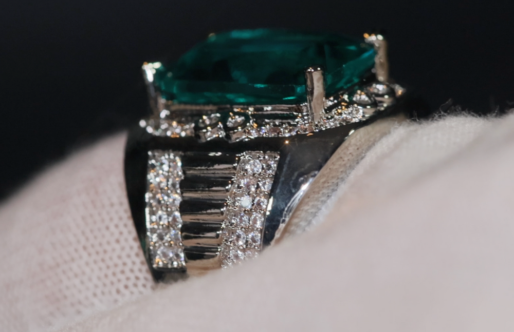 
            
                Load image into Gallery viewer, Mens big green diamond ring, Teal blue diamond ring, Mens Green diamond ring
            
        