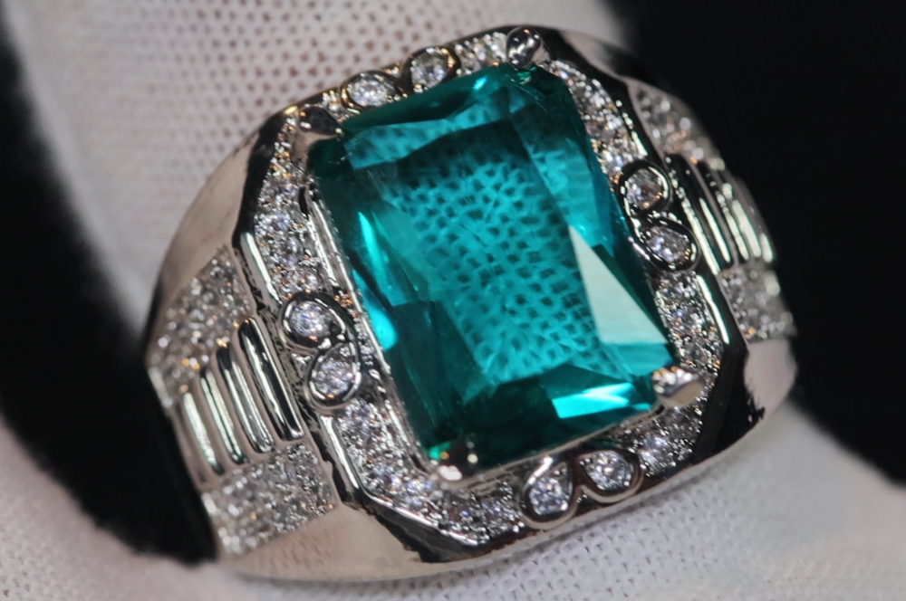 
            
                Load image into Gallery viewer, Mens big green diamond ring, Teal blue diamond ring, Mens Green diamond ring
            
        
