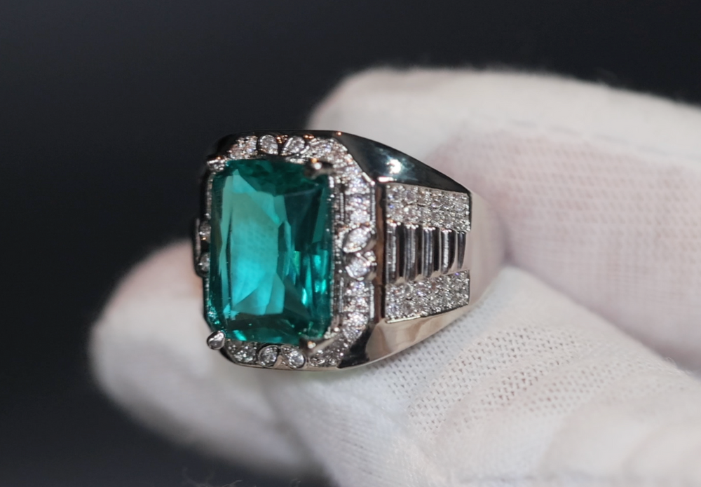 
            
                Load image into Gallery viewer, Mens big green diamond ring, Teal blue diamond ring, Mens Green diamond ring
            
        