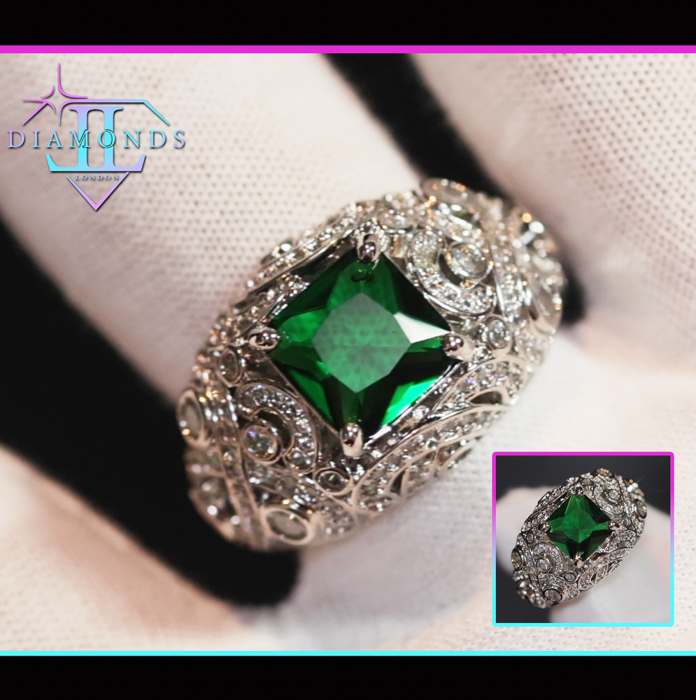 Emerald green diamond ring