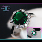 Emerald green round diamond ring