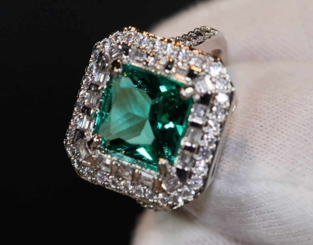 Womens Green Diamond Ring | Big Green Diamond Engagement Ring |  Princess Cut Engagement Ring | Emerald Diamond Ring | Tourmaline Ring