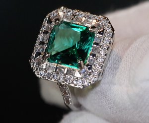 Womens Green Diamond Ring | Big Green Diamond Engagement Ring |  Princess Cut Engagement Ring | Emerald Diamond Ring | Tourmaline Ring