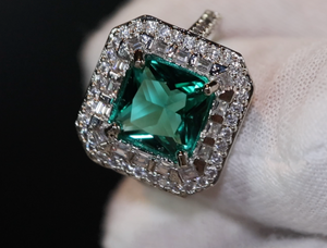 Womens Green Diamond Ring | Big Green Diamond Engagement Ring |  Princess Cut Engagement Ring | Emerald Diamond Ring | Tourmaline Ring