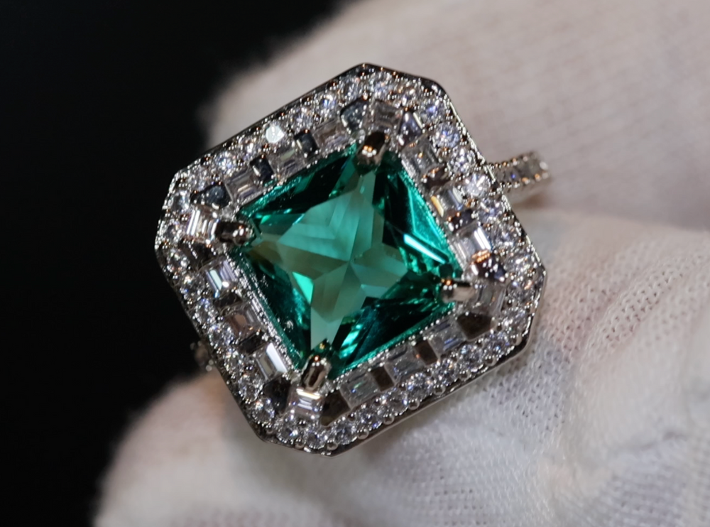 Womens Green Diamond Ring | Big Green Diamond Engagement Ring |  Princess Cut Engagement Ring | Emerald Diamond Ring | Tourmaline Ring