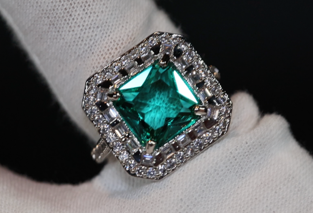 Womens Green Diamond Ring | Big Green Diamond Engagement Ring |  Princess Cut Engagement Ring | Emerald Diamond Ring | Tourmaline Ring